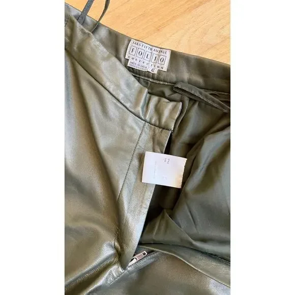 Vintage 1980s Pants 80s Genuine Leather Metallic Brass Gold High Rise Trousers